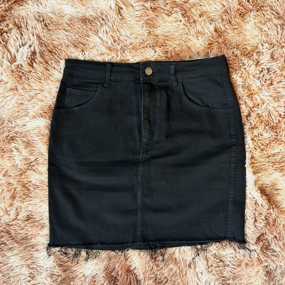 Short Distressed Denim Skirt